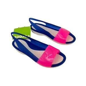 Crocs Cerulean colorblock pink blue slingback peep toe sandals shoes size 5 NEW